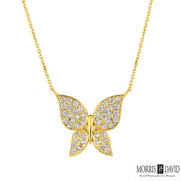 1.08 Carat Natural Diamond Butterfly Necklace 14K